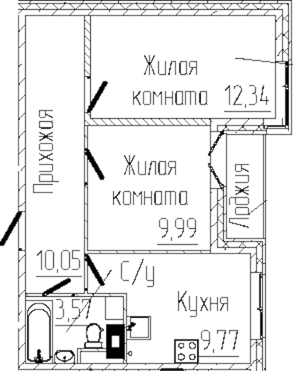 2-комнатная квартира 46.91 м², 6/6 эт., ЖК «SERTOLOVO PARK»